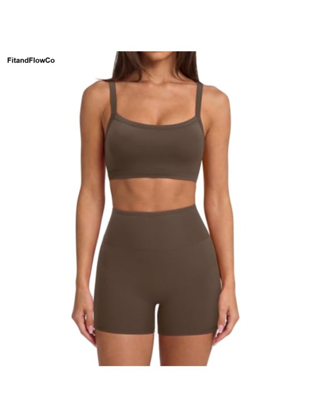 Padded Sports Bra & Biker Shorts Workout Set Spaghetti Strap Gym Yoga